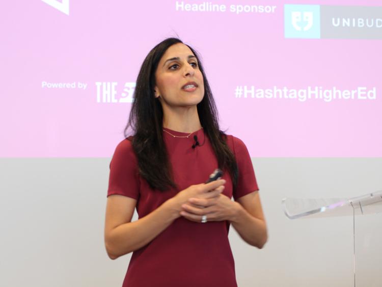 Nina Bilimoria Angelo speaks at Hashtag Higher Ed