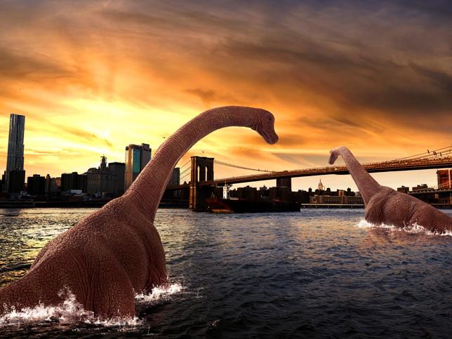 Dinosaurs taking over the city