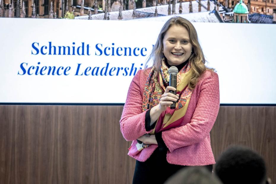 Megan Kenna speaks at the Schmidt Science Fellows Science Leadership event