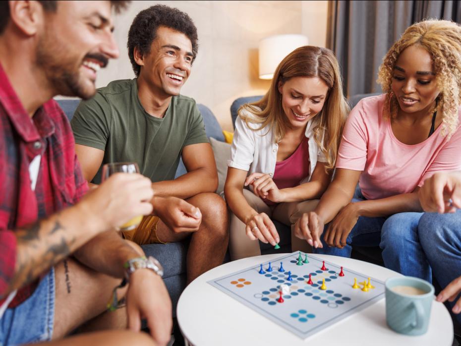 Students playing board games