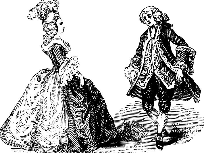 Etching of an couple doing a minuet