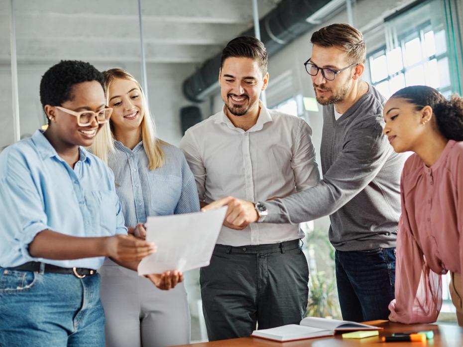 A group of business students working together on a project