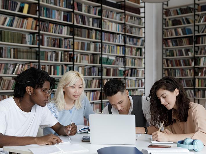 College students in library