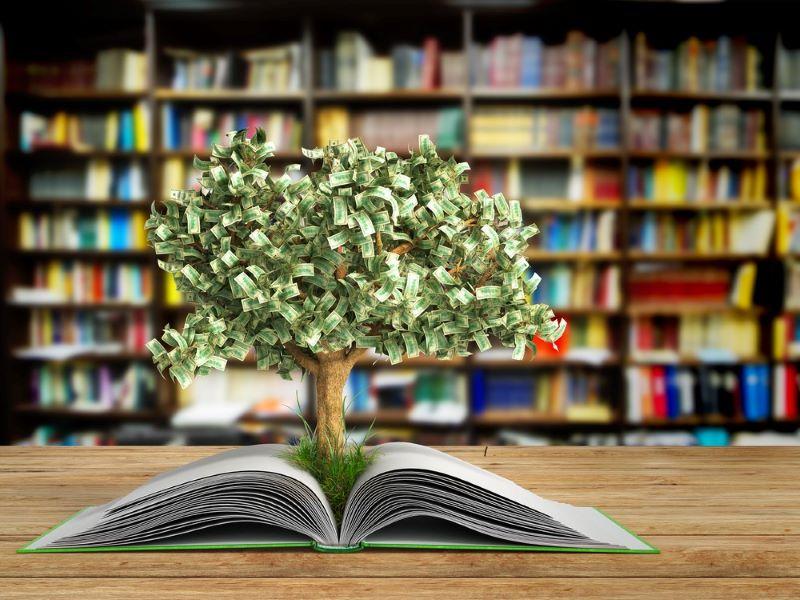 Image showing a tree sprouting out of a book representing how learning can foster growh