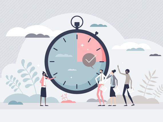 Illustration of people with an oversized stopwatch