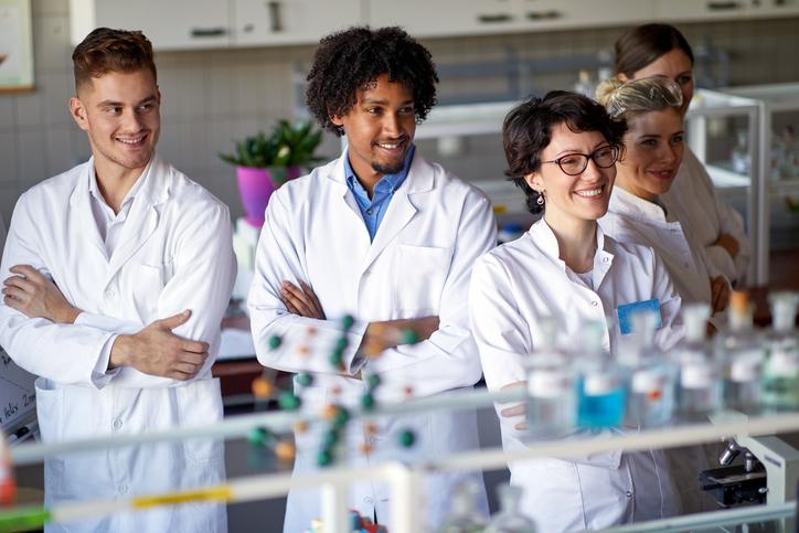 Diverse team of scientists in a competition