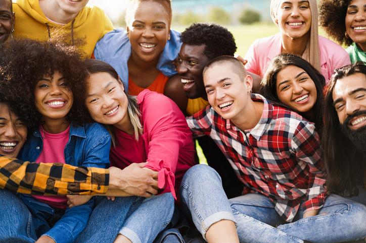Diverse young people laughing