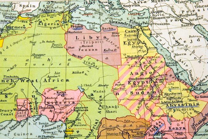 An old map of Africa showing countries as former British and French colonies