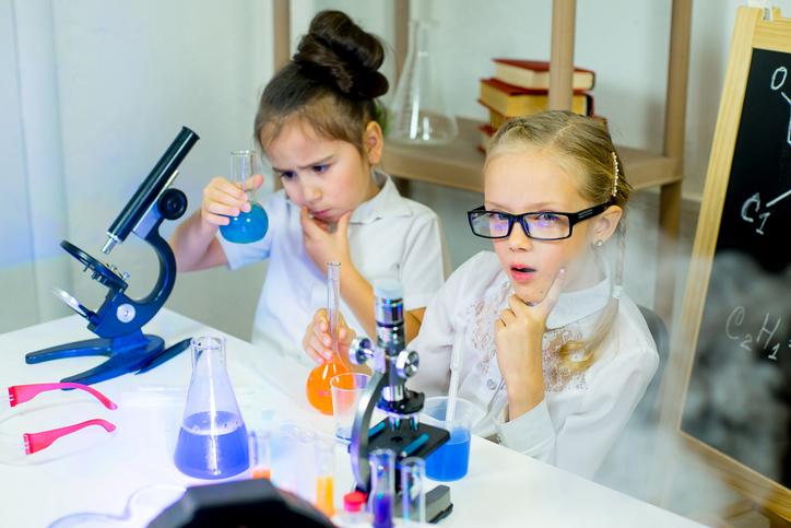 Kids in university science lab
