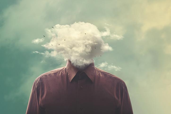 Illustration of a man with clouds for a head