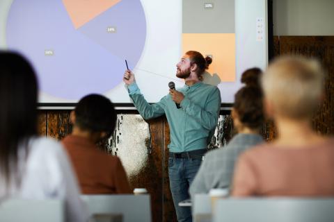 A student giving a presentation
