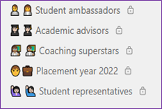 Screenshot of student representative groups
