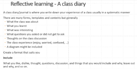 Reflective learning - a class diary