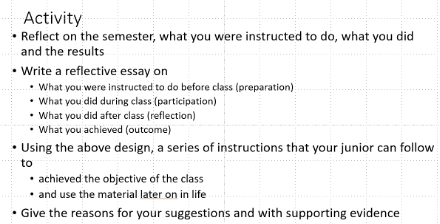 Part of end-of-class essay instructions