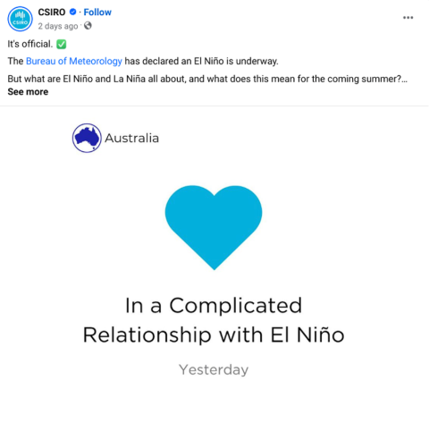 Tweet about El Nino from CSIRO