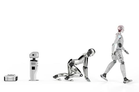 Four stages of robot evolution concept