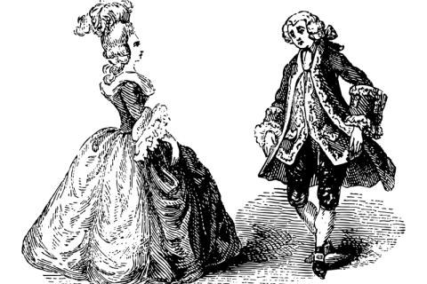 Etching of an couple doing a minuet