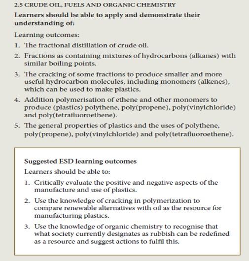 Matched education for sustainable development and subject knowledge LOs embedded within an example chemistry curriculum.