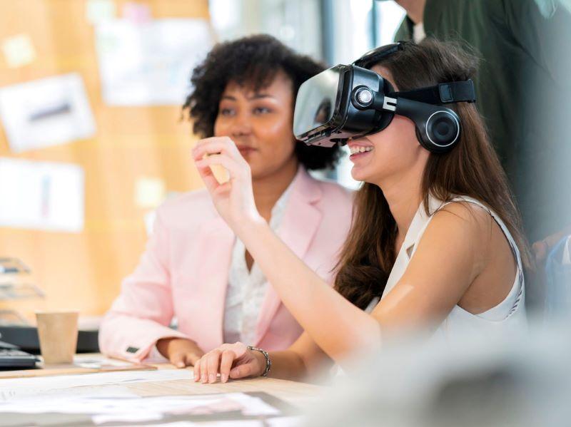 A female student using an AR headset