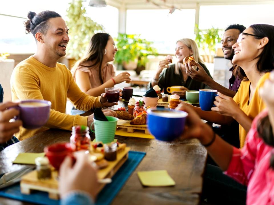 Students enjoying an informal get together over coffee