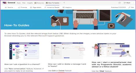 MS Teams screenshot of how to guides