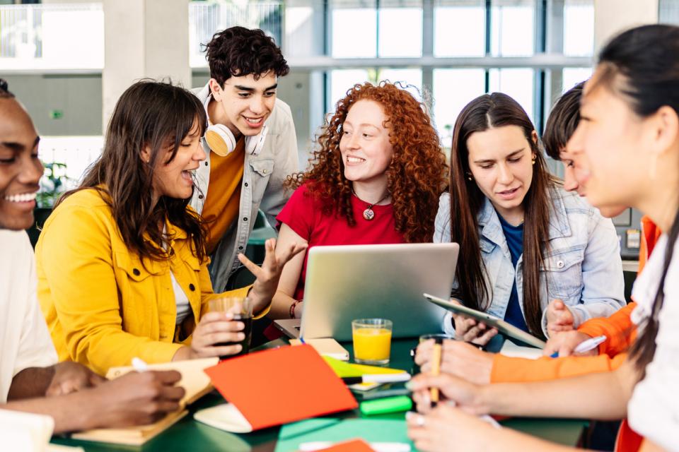 A group of students working on a project together