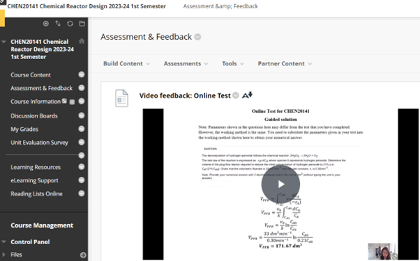 Figure 4: Video assessment feedback published on virtual learning site.