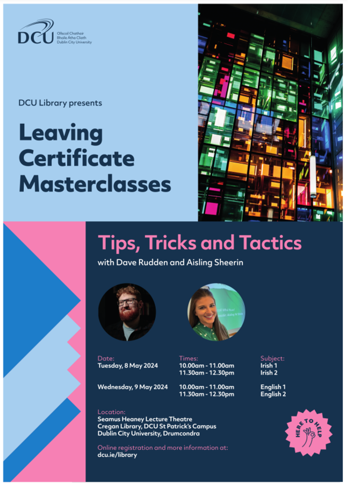 Promotional poster for DCU Library masterclasses